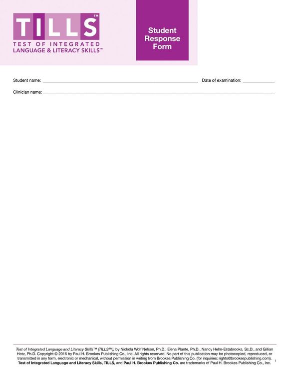 Produktbild: Test of Integrated Language and Literacy Skills(tm) (Tills(tm)) Student Response Forms