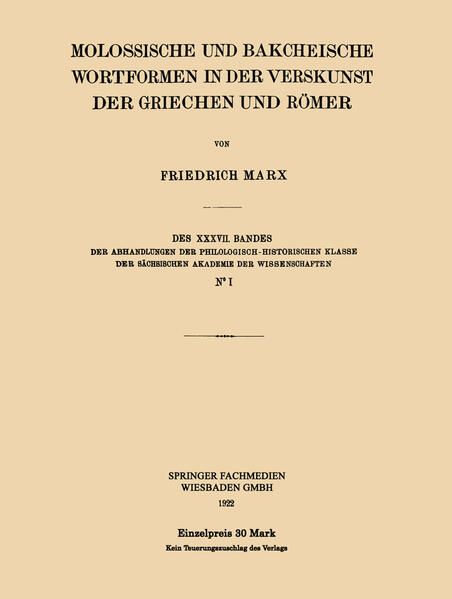 Produktbild: Molossische und Bakcheische Wortformen in der Verskunst der Griechen und R&ouml;mer
