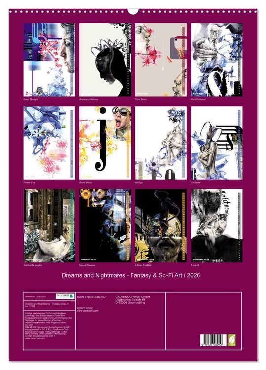 Produktbild: Dreams and Nightmares - Fantasy & Sci-Fi Art / 2026 (Wandkalender 2026 DIN A2 hoch), CALVENDO Monatskalender