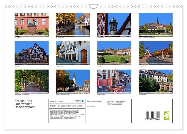 Produktbild: Erbach - Die Odenw&auml;lder Residenzstadt (Wandkalender 2026 DIN A3 quer), CALVENDO Monatskalender