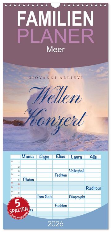 Produktbild: Familienplaner 2026 - Wellen Konzert mit 5 Spalten (Wandkalender, 21 x 45 cm) CALVENDO