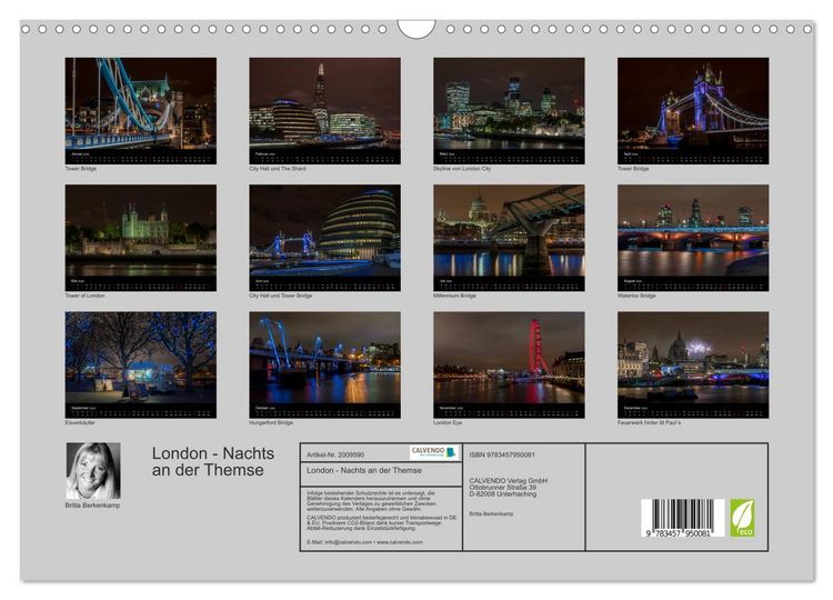 Produktbild: London - Nachts an der Themse (Wandkalender 2026 DIN A3 quer), CALVENDO Monatskalender
