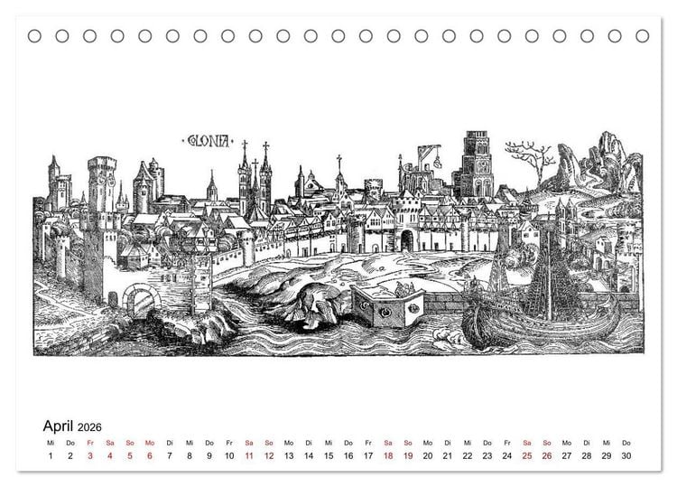Produktbild: Schedelsche Weltchronik Deutsche St&auml;dte 1493 (Tischkalender 2026 DIN A5 quer), CALVENDO Monatskalender
