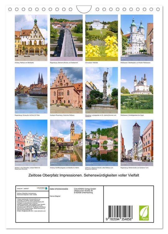 Produktbild: Zeitlose Oberpfalz Impressionen. Sehensw&uuml;rdigkeiten voller Vielfalt (Wandkalender 2027 DIN A4 hoch), CALVENDO Monatskalender