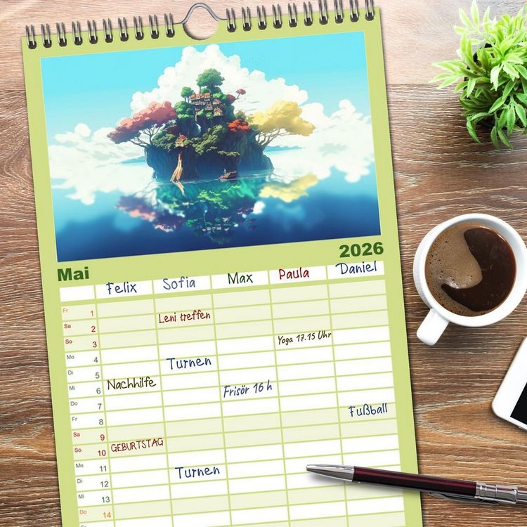 Produktbild: Familienplaner 2026 - Zauberhafte Anime Welt mit 5 Spalten (Wandkalender, 21 x 45 cm) CALVENDO