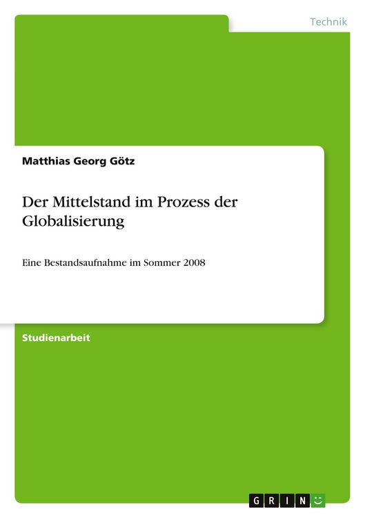 Produktbild: Der Mittelstand im Prozess der Globalisierung