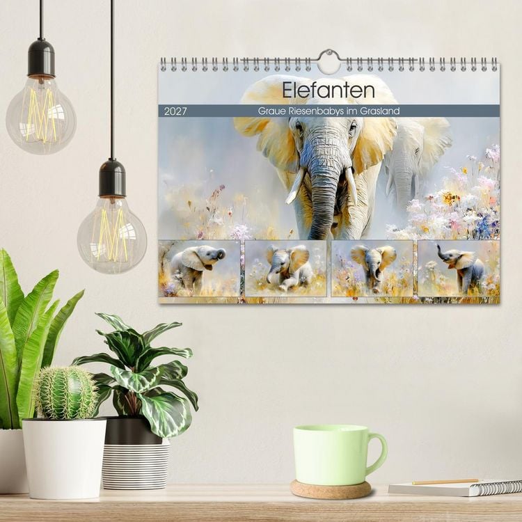 Produktbild: Elefanten. Graue Riesenbabys im Grasland (Wandkalender 2027 DIN A4 quer), CALVENDO Monatskalender