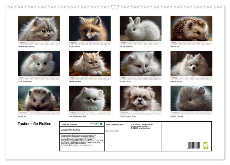 Produktbild: Zauberhafte Fluffies (Wandkalender 2026 DIN A2 quer), CALVENDO Monatskalender