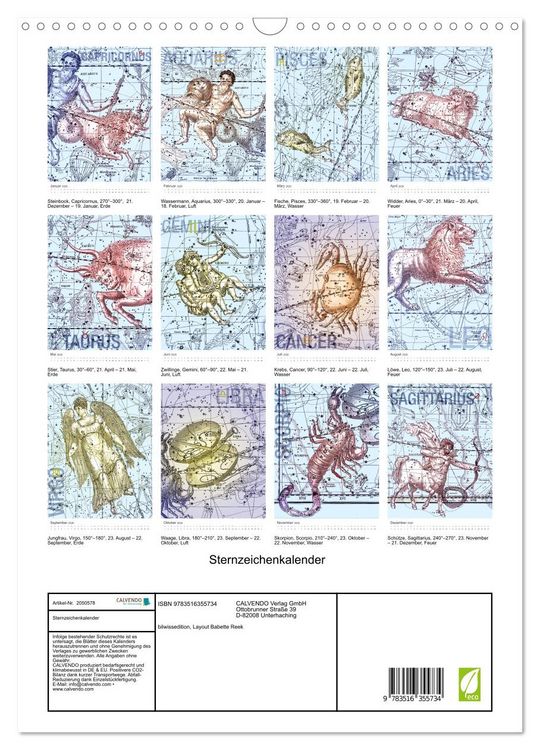 Produktbild: Sternzeichenkalender (Wandkalender 2026 DIN A3 hoch), CALVENDO Monatskalender