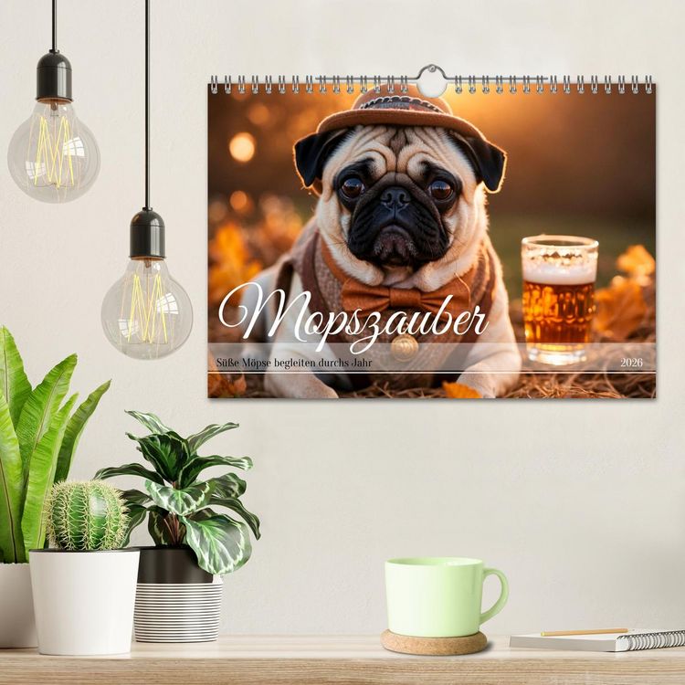 Produktbild: Mopszauber - S&uuml;&szlig;e M&ouml;pse begleiten durchs Jahr (Wandkalender 2026 DIN A4 quer), CALVENDO Monatskalender