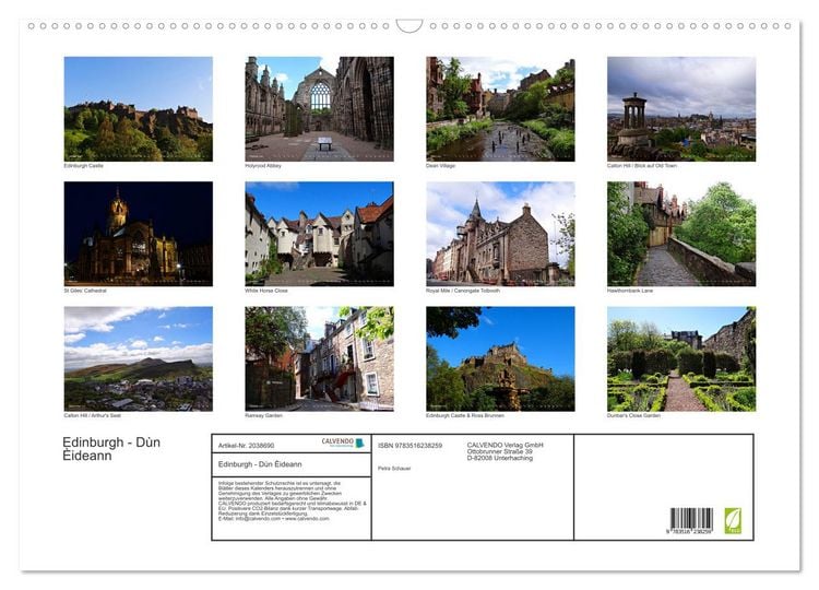 Produktbild: Edinburgh - D&ugrave;n &Egrave;ideann (Wandkalender 2026 DIN A2 quer), CALVENDO Monatskalender