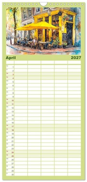 Produktbild: Familienplaner 2027 - Niederlande. Aquarelle zwischen Grachten und Tulpenfeldern mit 5 Spalten (Wandkalender, 21 x 45 cm) CALVENDO