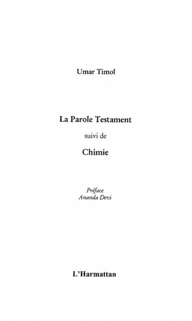 Produktbild: Parole Testament suivi de Chimie La
