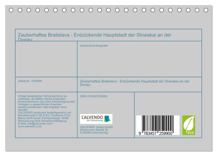 Produktbild: Zauberhaftes Bratislava - Entz&uuml;ckende Hauptstadt der Slowakai an der Donau (Tischkalender 2026 DIN A5 quer), CALVENDO Monatskalender