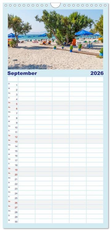 Produktbild: Familienplaner 2026 - Insel Kos - Str&auml;nde mit 5 Spalten (Wandkalender, 21 x 45 cm) CALVENDO
