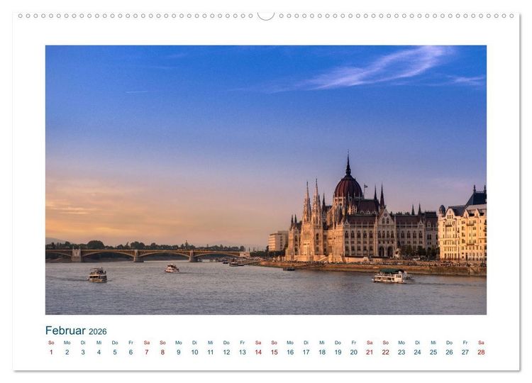 Produktbild: Budapest: zwischen Parlamentsgeb&auml;ude und Burgpalast (hochwertiger Premium Wandkalender 2026 DIN A2 quer), Kunstdruck in Hochglanz