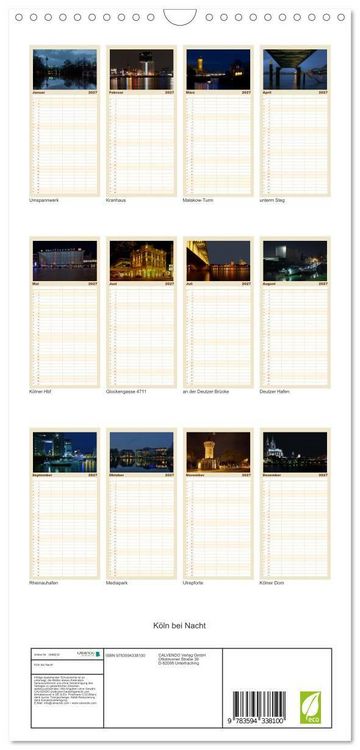 Produktbild: Familienplaner 2027 - K&ouml;ln bei Nacht mit 5 Spalten (Wandkalender, 21 x 45 cm) CALVENDO