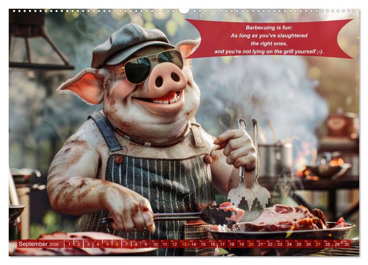 Produktbild: Funny charming animals as barbecue chef (High Quality Premium Wall Calendar 2026 DIN A2 landscape),CALVENDO 12 Month Wall Calendar