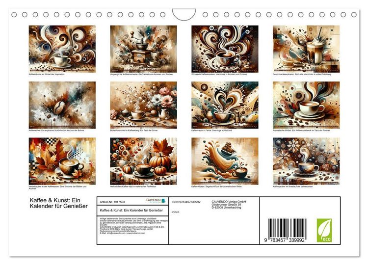 Produktbild: Kaffee & Kunst: Ein Kalender f&uuml;r Genie&szlig;er (Wandkalender 2026 DIN A4 quer), CALVENDO Monatskalender