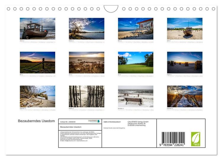 Produktbild: Bezauberndes Usedom (Wandkalender 2027 DIN A4 quer), CALVENDO Monatskalender
