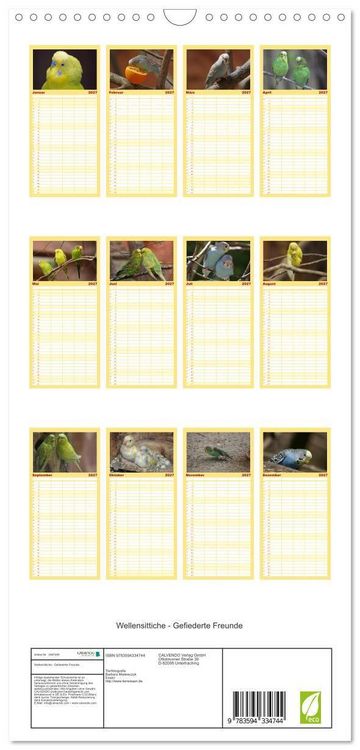Produktbild: Familienplaner 2027 - Wellensittiche - Gefiederte Freunde mit 5 Spalten (Wandkalender, 21 x 45 cm) CALVENDO