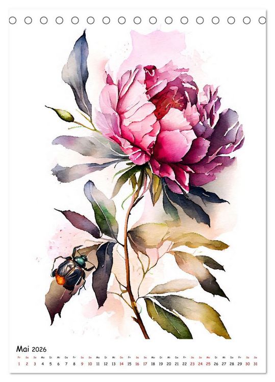 Produktbild: Aquarellmalerei - Blumen und Tiere im Garten (Tischkalender 2026 DIN A5 hoch), CALVENDO Monatskalender