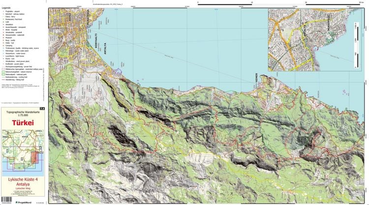 Produktbild: Lykische K&uuml;ste 4 - Antalya - Lykischer Weg - Topographische Wanderkarte 1:75.000 T&uuml;rkei (Blatt 7.4)