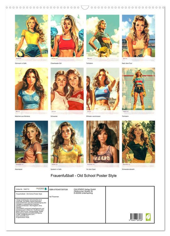 Produktbild: Frauenfu&szlig;ball - Old School Poster Style (Wandkalender 2026 DIN A2 hoch), CALVENDO Monatskalender