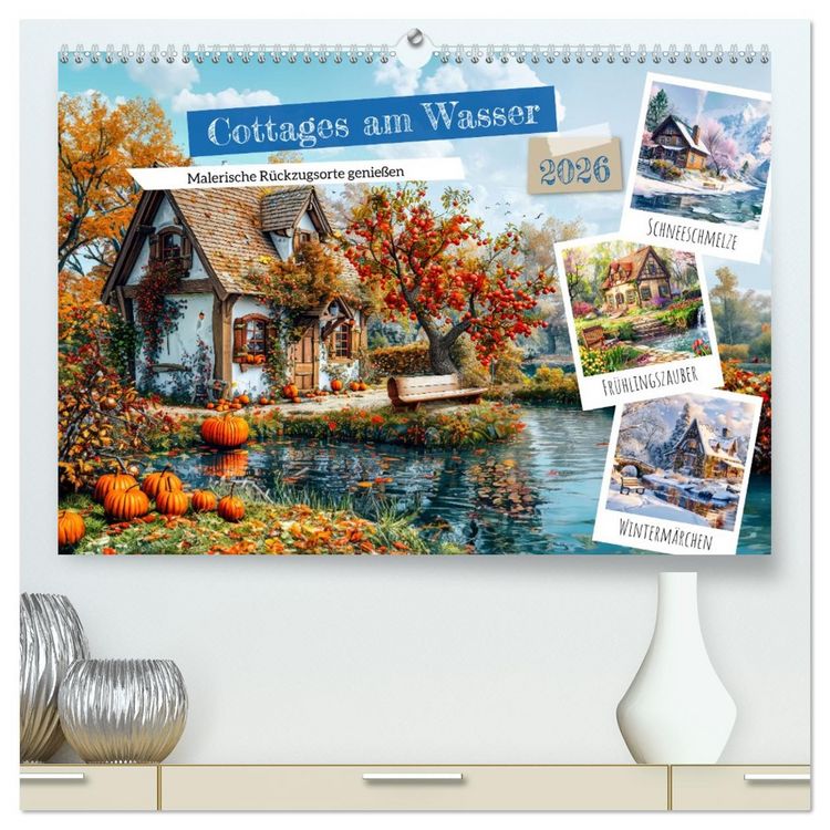 Produktbild: Cottages am Wasser - Malerische R&uuml;ckzugsorte genie&szlig;en (hochwertiger Premium Wandkalender 2026 DIN A2 quer), Kunstdruck in Hochglanz