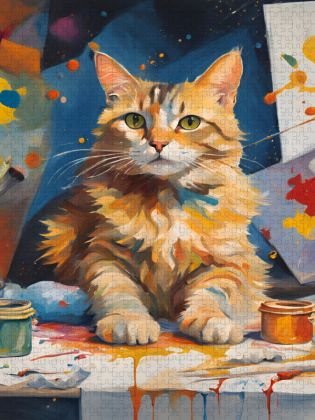 Produktbild: CALVENDO Puzzle Katze im Atelier gemalt | 1000 Teile Lege-Gr&ouml;&szlig;e 64x48cm Foto-Puzzle f&uuml;r gl&uuml;ckliche Stunden