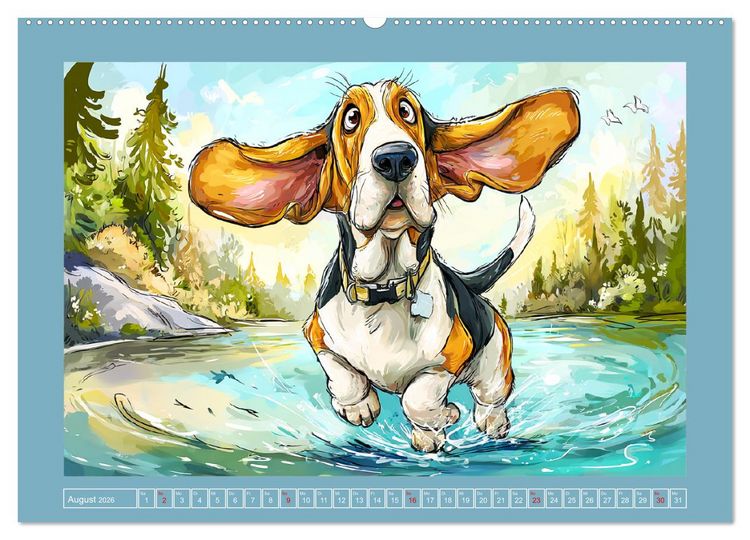 Produktbild: Basset Fun. Niedliche Hunde Cartoons zum Schmunzeln (hochwertiger Premium Wandkalender 2026 DIN A2 quer), Kunstdruck in Hochglanz