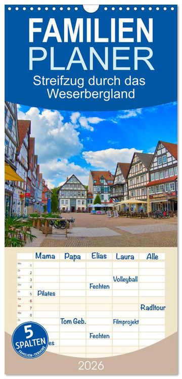 Produktbild: Familienplaner 2026 - Streifzug durch das Weserbergland mit 5 Spalten (Wandkalender, 21 x 45 cm) CALVENDO