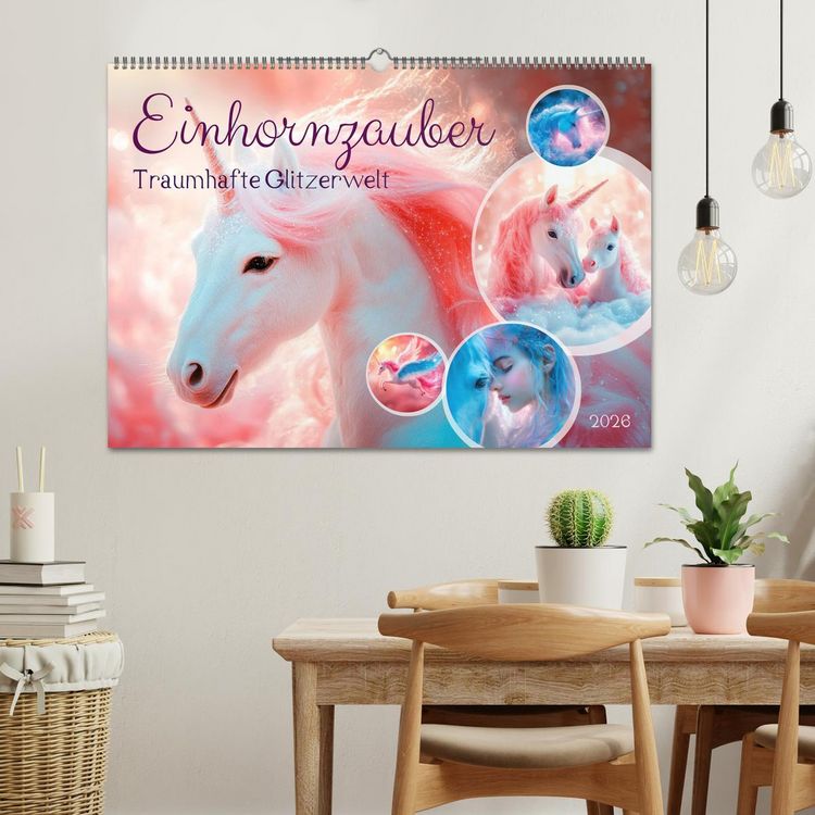 Produktbild: EINHORNZAUBER Traumhafte Glitzerwelt (Wandkalender 2026 DIN A2 quer), CALVENDO Monatskalender
