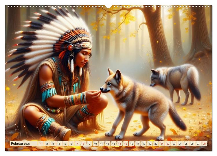 Produktbild: Spirituelle Begleiter - Indianer und Tiere im Einklang (Wandkalender 2026 DIN A2 quer), CALVENDO Monatskalender