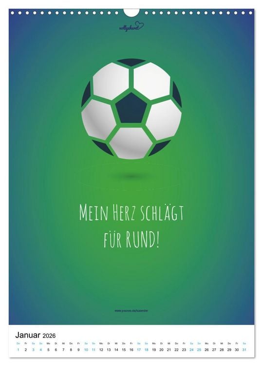 Produktbild: vollgeherzt: Der lustige Zitate-Wandkalender f&uuml;r Fu&szlig;ballfans und Sportbegeisterte! (Wandkalender 2026 DIN A3 hoch), CALVENDO Monatskalender