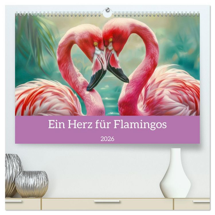 Produktbild: Ein Herz f&uuml;r Flamingos (hochwertiger Premium Wandkalender 2026 DIN A2 quer), Kunstdruck in Hochglanz