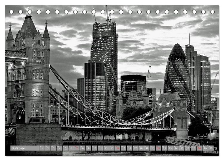 Produktbild: London in Schwarz-Wei&szlig; (Tischkalender 2026 DIN A5 quer), CALVENDO Monatskalender