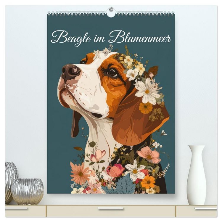 Produktbild: Beagle im Blumenmeer (hochwertiger Premium Wandkalender 2026 DIN A2 hoch), Kunstdruck in Hochglanz