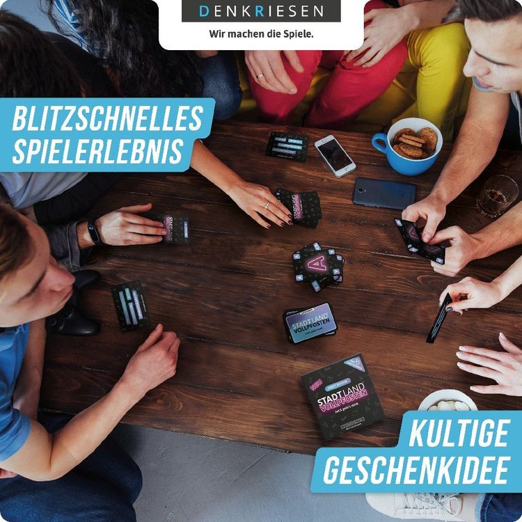 DENKRIESEN - STADT LAND VOLLPFOSTEN® - Das Kartenspiel - PARTY EDITION "Jetzt geht's rund."