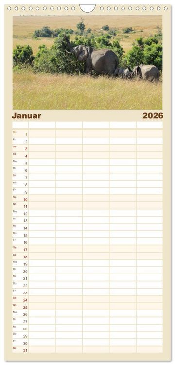 Produktbild: Familienplaner 2026 - Kenias wilde Elefanten mit 5 Spalten (Wandkalender, 21 x 45 cm) CALVENDO