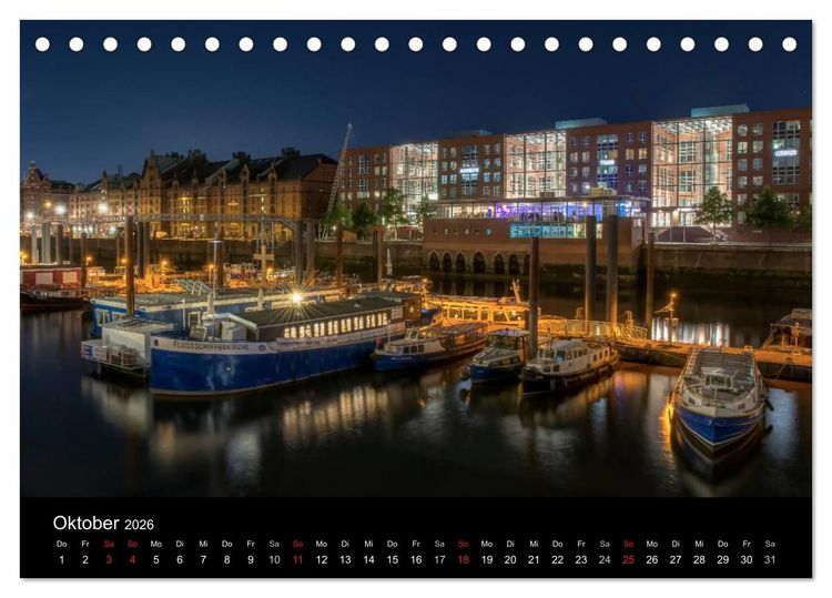 Produktbild: Hamburg - Lichter der Nacht (Tischkalender 2026 DIN A5 quer), CALVENDO Monatskalender