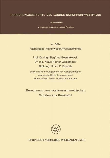 Produktbild: Berechnung von rotationssymmetrischen Schalen aus Kunststoff