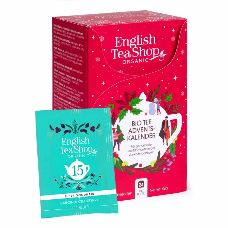 Produktbild: ETS - Tee Adventskalender 2025 "Elfen-Dorf" rot, 24 verschiedene BIO Tees