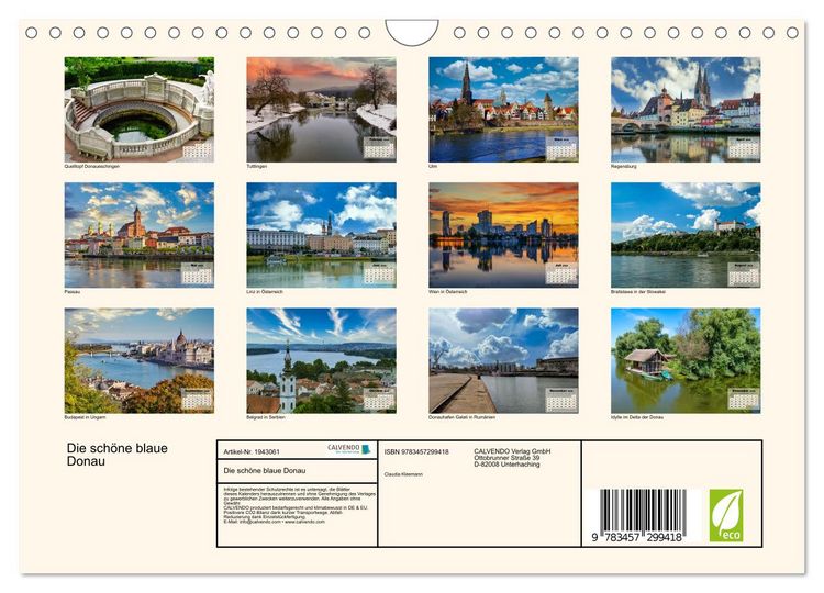 Produktbild: Die sch&ouml;ne blaue Donau (Wandkalender 2026 DIN A4 quer), CALVENDO Monatskalender