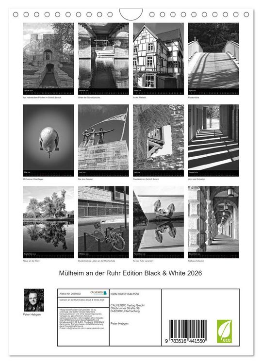Produktbild: M&uuml;lheim an der Ruhr Edition Black & White 2026 (Wandkalender 2026 DIN A4 hoch), CALVENDO Monatskalender