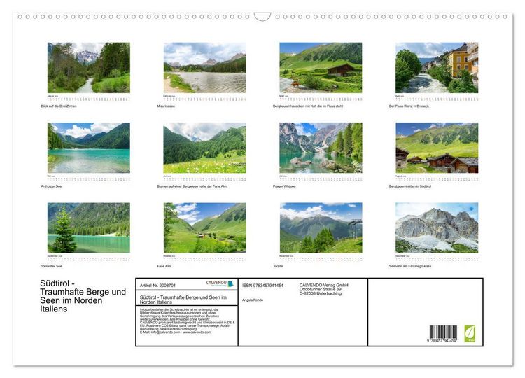 Produktbild: S&uuml;dtirol - Traumhafte Berge und Seen im Norden Italiens (Wandkalender 2026 DIN A2 quer), CALVENDO Monatskalender