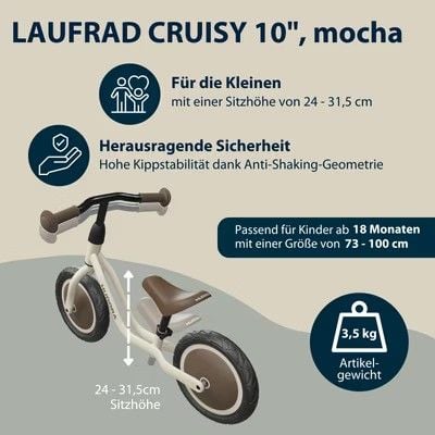 Produktbild: HUDORA 10920 - Laufrad Cruisy 10 mocha, für Kinder von 73-100 cm, Sitzhöhe: 24-31,5 cm