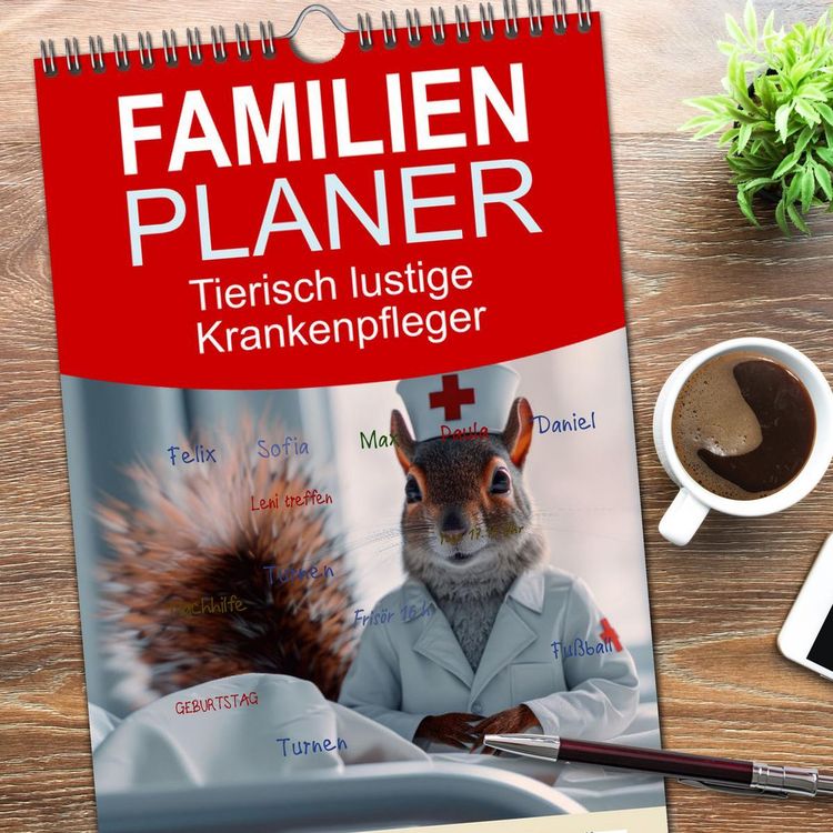 Produktbild: Familienplaner 2026 - Tierisch lustige Krankenpfleger mit 5 Spalten (Wandkalender, 21 x 45 cm) CALVENDO