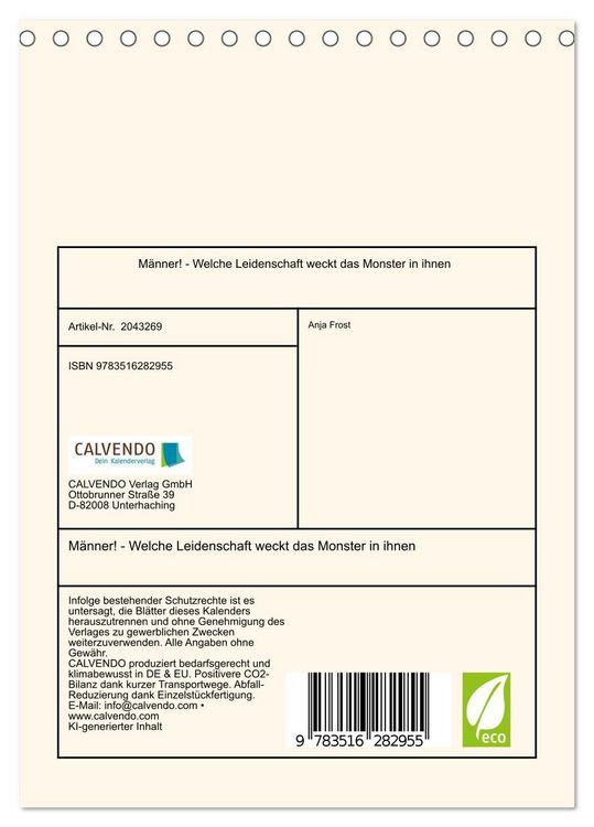 Produktbild: M&auml;nner! - Welche Leidenschaft weckt das Monster in ihnen (Tischkalender 2026 DIN A5 hoch), CALVENDO Monatskalender