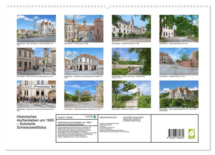 Produktbild: Historisches Aschersleben um 1900 &ndash; Kolorierte Schwarzwei&szlig;fotos (hochwertiger Premium Wandkalender 2026 DIN A2 quer), Kunstdruck in Hochglanz